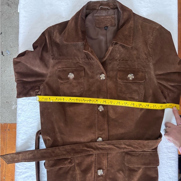 Women’s Vintage Denver Hayes Brown Suede Belted Buttoned Safari Jacket Large - Picture 10 of 12